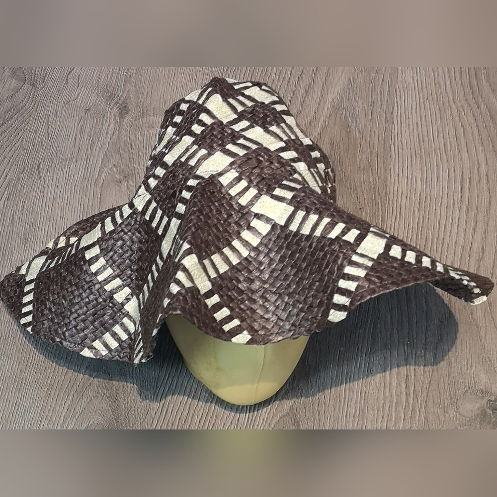 Vintage 60s Retro Plaid  Raffia Floppy Bucket Hat